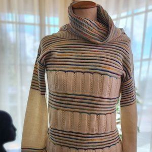 Vintage 1970s rainbow sweater, striped knitted cowl neck